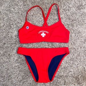 WATERMEN Red Lifeguard Two Piece Bathing Suit Set Size Small